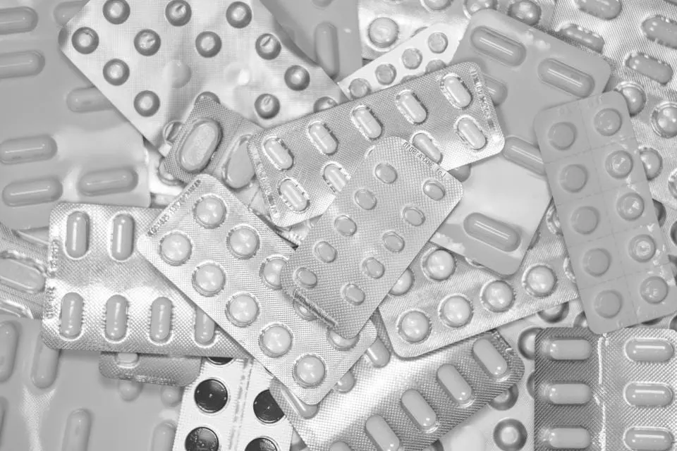 Stack of blister packs in black and white