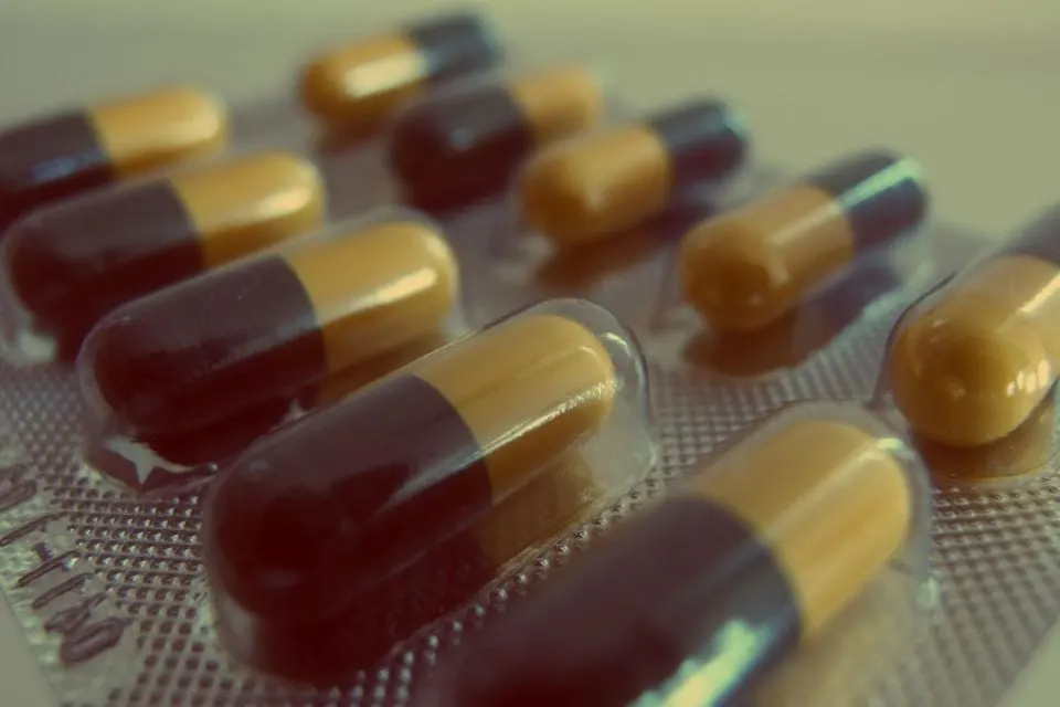 Close-up of capsules sealed in blister packaging