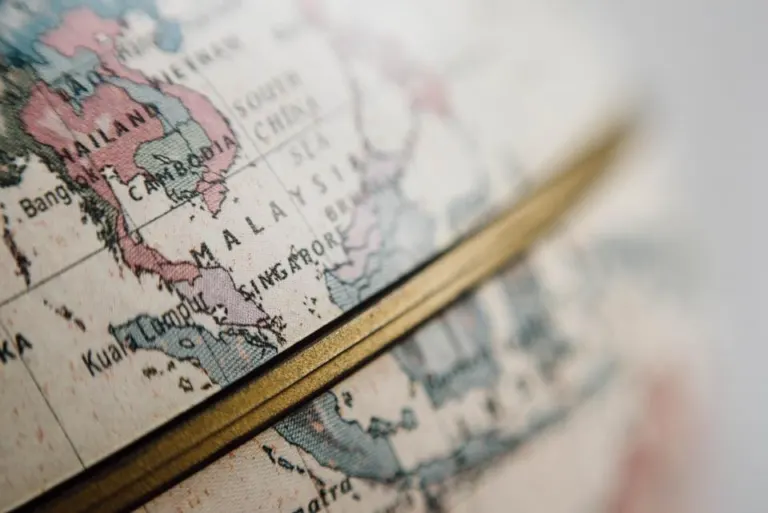 Globe showing Southeast Asia, including Thailand, Malaysia and Singapore